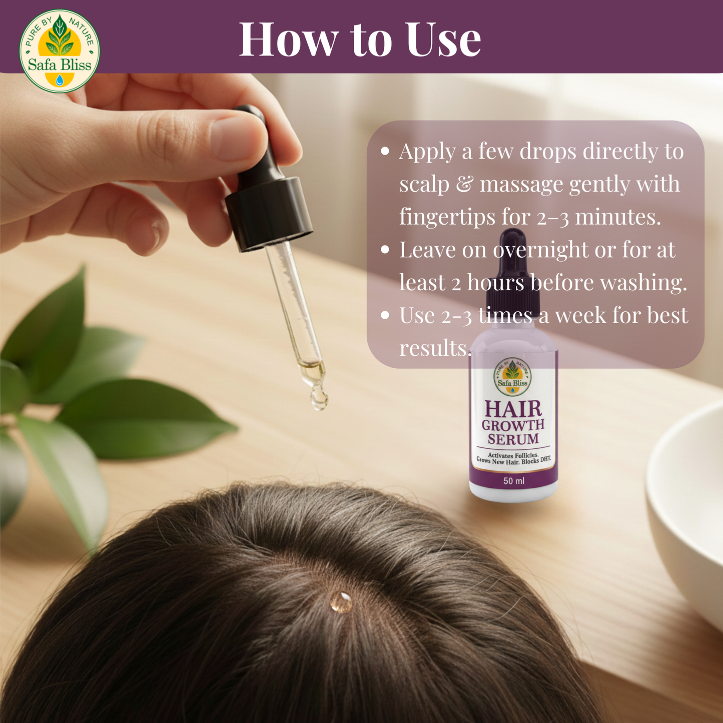 Safa Bliss Hair Growth Serum – Activates Follicles, Grows New Hair & Blocks DHT (50ml)